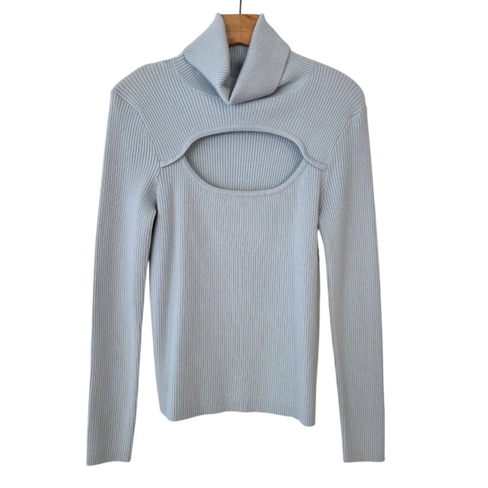 Sweet & Sinful Sweater Womens‎ XL Baby Blue Peep Cleavage Pullover Turtleneck